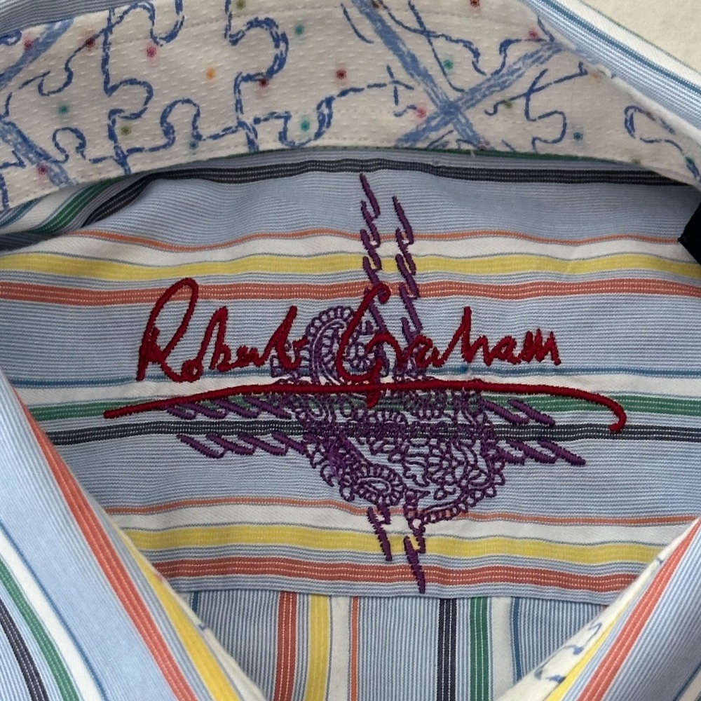 Robert Graham Mens XL Shirt Long‎ Sleeve Flip Cuff  Striped Multicolor Cotton